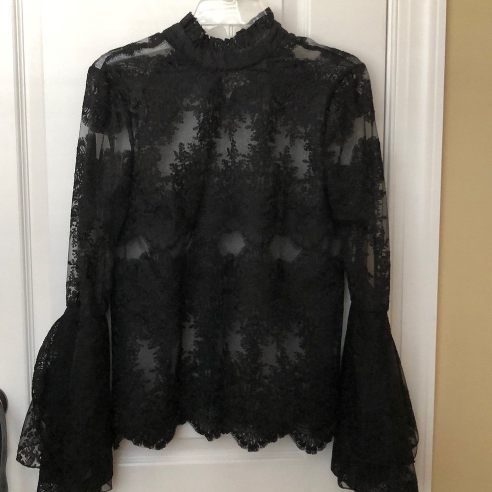 Black See Through Lace Blouse Small